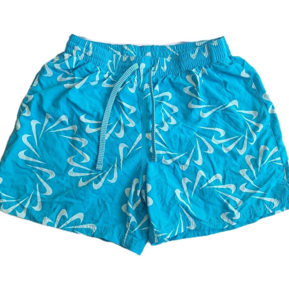 Nike Swim Shorts Size Medium Mens 5" Swoosh Allover Print Blue White Athletic